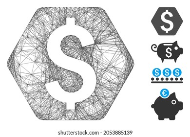 Vector network dollar hexagon. Geometric wire carcass flat network generated with dollar hexagon icon, designed with crossed lines. Some similar icons are added.