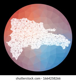 Vector network Dominican Republic map. Map of the country with low poly background. Rounded Dominicana illustration in technology, internet, network, telecommunication concept style.