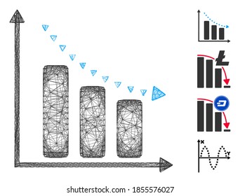 Vector Network Dotted Negative Trend. Geometric Hatched Carcass Flat Network Generated With Dotted Negative Trend Icon, Designed With Crossed Lines. Some Bonus Icons Are Added.