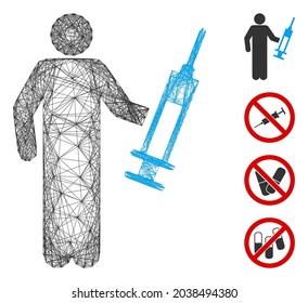 Vector network drug dealer. Geometric linear carcass 2D network made from drug dealer icon, designed from crossed lines. Some bonus icons are added.