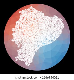 Vector network Ecuador map. Map of the country with low poly background. Rounded Ecuador illustration in technology, internet, network, telecommunication concept style. Beautiful vector illustration.