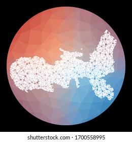 Vector network Elba map. Map of the island with low poly background. Rounded Elba illustration in technology, internet, network, telecommunication concept style . Creative vector illustration.