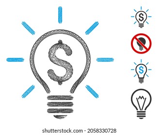 Vector network electric light price. Geometric hatched carcass flat network generated with electric light price icon, designed with crossed lines. Some bonus icons are added.