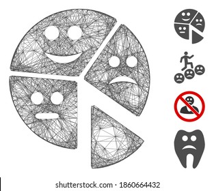 Vector network emotion pie chart. Geometric hatched frame flat network made from emotion pie chart icon, designed from crossed lines. Some bonus icons are added.