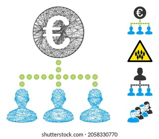 Vector network euro bank staff. Geometric linear carcass 2D network based on euro bank staff icon, designed with crossed lines. Some bonus icons are added.