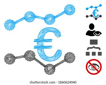 Vector network Euro trends. Geometric wire carcass flat network made from Euro trends icon, designed from intersected lines. Some bonus icons are added.