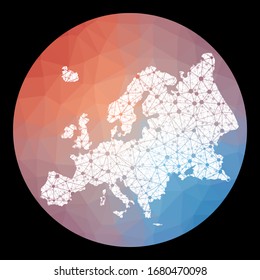 Vector network Europe map. Map of the continent with low poly background. Rounded Europe illustration in technology, internet, network, telecommunication concept style. Artistic vector illustration.