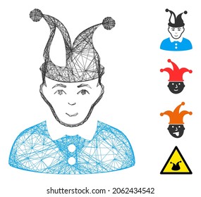 Vector network fool. Geometric linear frame 2D network generated with fool icon, designed with crossed lines. Some bonus icons are added.