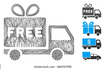 Vector network free shipment. Geometric linear carcass 2D network made from free shipment icon, designed from crossing lines. Some bonus icons are added.