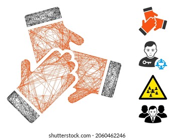 Vector network friendship. Geometric wire frame flat network made from friendship icon, designed from crossing lines. Some bonus icons are added.
