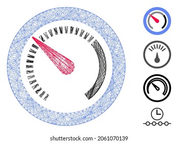 Vector network gauge. Geometric hatched frame 2D network made from gauge icon, designed from intersected lines. Some bonus icons are added.