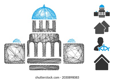 Vector network government buildings. Geometric linear frame 2D network generated with government buildings icon, designed with crossing lines. Some bonus icons are added.
