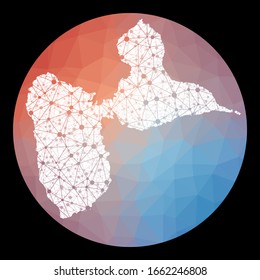 Vector network Grande-Terre map. Map of the island with low poly background. Rounded Grande-Terre illustration in technology, internet, network, telecommunication concept style.