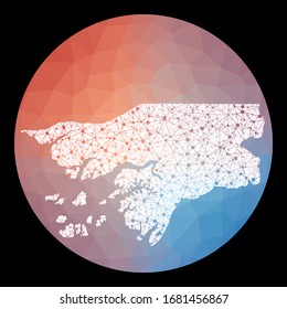 Vector network Guinea-Bissau map. Map of the country with low poly background. Rounded Guinea-Bissau illustration in technology, internet, network, telecommunication concept style.