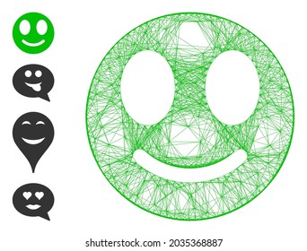 Vector network happy smiley. Geometric wire frame flat network made from happy smiley icon, designed from intersected lines. Some bonus icons are added.