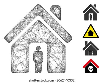 Vector network house owner. Geometric linear frame flat network made from house owner icon, designed from crossed lines. Some bonus icons are added.