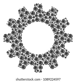Vector network icons are united into gear wheel combination. Technical design concept constructed with network components.