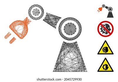 Vector network industrial robot. Geometric wire frame flat network generated with industrial robot icon, designed with intersected lines. Some bonus icons are added.