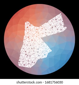 Vector network Jordan map. Map of the country with low poly background. Rounded Jordan illustration in technology, internet, network, telecommunication concept style. Superb vector illustration.