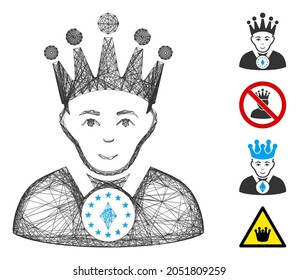 Vector network king. Geometric wire frame flat network generated with king icon, designed with crossed lines. Some other icons are added.