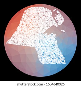 Vector network Kuwait map. Map of the country with a low poly background. Rounded Kuwait illustration in technology, internet, network, telecommunication concept style. Attractive vector illustration.