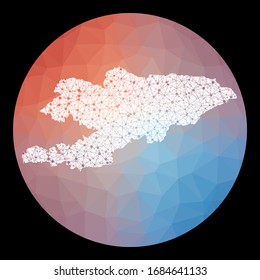 Mapa Kirguistán de la red de vectores. Mapa del país con antecedentes de polos bajos. Dibujo kirguiso en tecnología, internet, red, estilo concepto de telecomunicaciones.