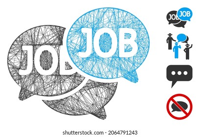 Mercado laboral de redes de vectores. Red plana de marco con tramas geométricas hecha de un icono del mercado laboral, diseñada a partir de líneas cruzadas. Se añaden algunos iconos adicionales.