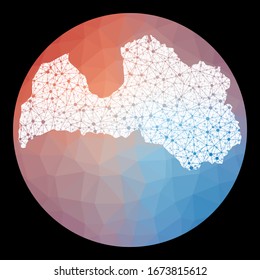 Vector network Latvia map. Map of the country with low poly background. Rounded Latvia illustration in technology, internet, network, telecommunication concept style. Elegant vector illustration.