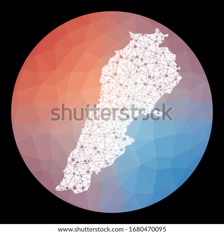 Vector network Lebanon map. Map of the country with low poly background. Rounded Lebanon illustration in technology, internet, network, telecommunication concept style. Awesome vector illustration.