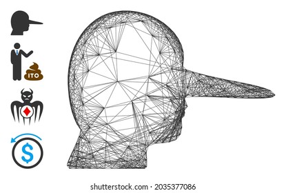 Vector network liar. Geometric linear carcass flat network made from liar icon, designed from intersected lines. Some bonus icons are added.