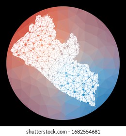 Vector network Liberia map. Map of the country with low poly background. Rounded Liberia illustration in technology, internet, network, telecommunication concept style. Beautiful vector illustration.