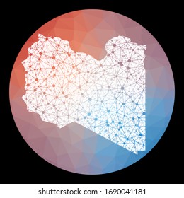 Vector network Libya map. Map of the country with low poly background. Rounded Libya illustration in technology, internet, network, telecommunication concept style. Captivating vector illustration.