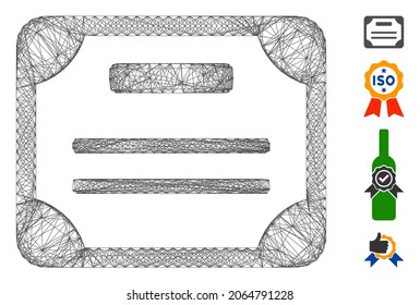 Vector network license. Geometric linear frame 2D network made from license icon, designed with crossed lines. Some bonus icons are added.