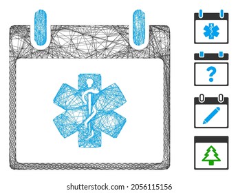 Vectornetzwerk Life Star Kalendertag. 2D-Netz der geometrischen geschlüpften Schlachtkörper aus dem Kalender-Tag-Icon des Lebenssterns, entworfen aus gekreuzten Linien. Es werden einige Bonussymbole hinzugefügt.