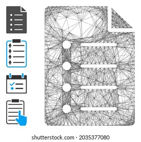 Vector network list page. Geometric wire carcass flat network made from list page icon, designed from crossed lines. Some bonus icons are added.