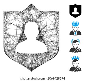 Vector network lord shield. Geometric linear carcass 2D network generated with lord shield icon, designed with intersected lines. Some bonus icons are added.