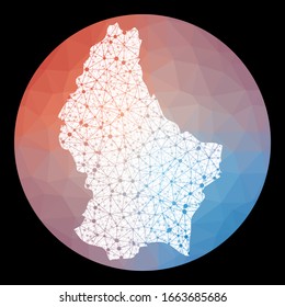 Mapa de la red de vectores de Luxemburgo. Mapa del país con antecedentes de polos bajos. Ilustración luxemburguesa en el estilo de tecnología, internet, red, telecomunicaciones.
