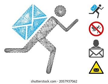 Vector network mail courier. Geometric hatched frame flat network generated with mail courier icon, designed with intersected lines. Some bonus icons are added.