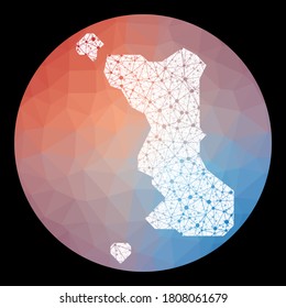 Vector network Malapascua Island map. Map of the island with low poly background. Rounded Malapascua shape illustration in technology, internet, network, telecommunication concept style.