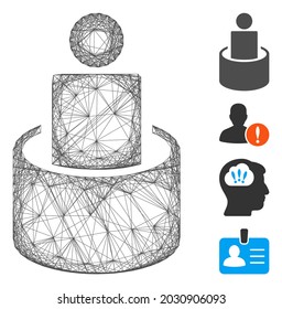 Vector network man isolation. Geometric hatched carcass 2D network generated with man isolation icon, designed with intersected lines. Some bonus icons are added.