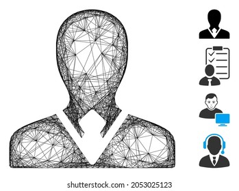 Vector network manager. Geometric hatched frame flat network made from manager icon, designed from crossing lines. Some other icons are added.