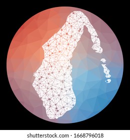 Vector network map of Aitutaki island with a low poly background. Rounded illustration in a technology and telecommunication concept style.