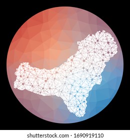 Vector network map of El Hierro island with a low poly background. Rounded illustration in technology and telecommunication concept style.