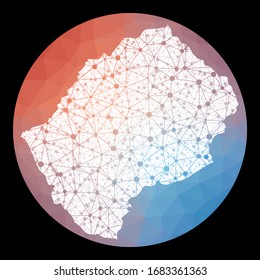 Vector network map of Lesotho with a low poly background, showcasing a technology and telecommunication concept style.