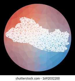 Vector network map of the Republic of El Salvador with a low poly background. Rounded illustration in technology, internet, network, telecommunication concept style.