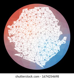 Vector network map of Sierra Leone with a low poly background, showcasing a technological and abstract design.