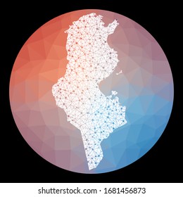 Vector network map of Tunisia with a low poly background. Rounded illustration in a technology and telecommunication concept style.