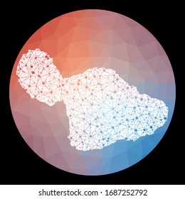 Vector network Maui map. Map of the island with low poly background. Rounded Maui illustration in technology, internet, network, telecommunication concept style. Modern vector illustration.