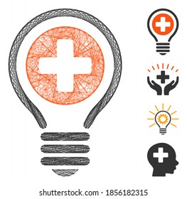 Vector network medical bulb. Geometric wire carcass 2D network made from medical bulb icon, designed from intersected lines. Some bonus icons are added.