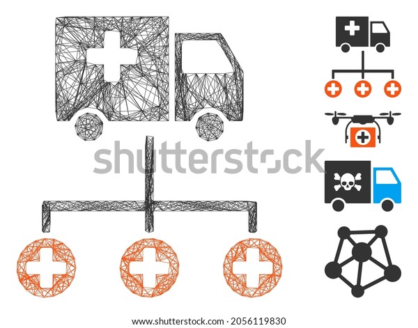 Vector\
network medical delivery structure. Geometric hatched frame 2D\
network made from medical delivery structure icon, designed from\
crossing lines. Some bonus icons are\
added.